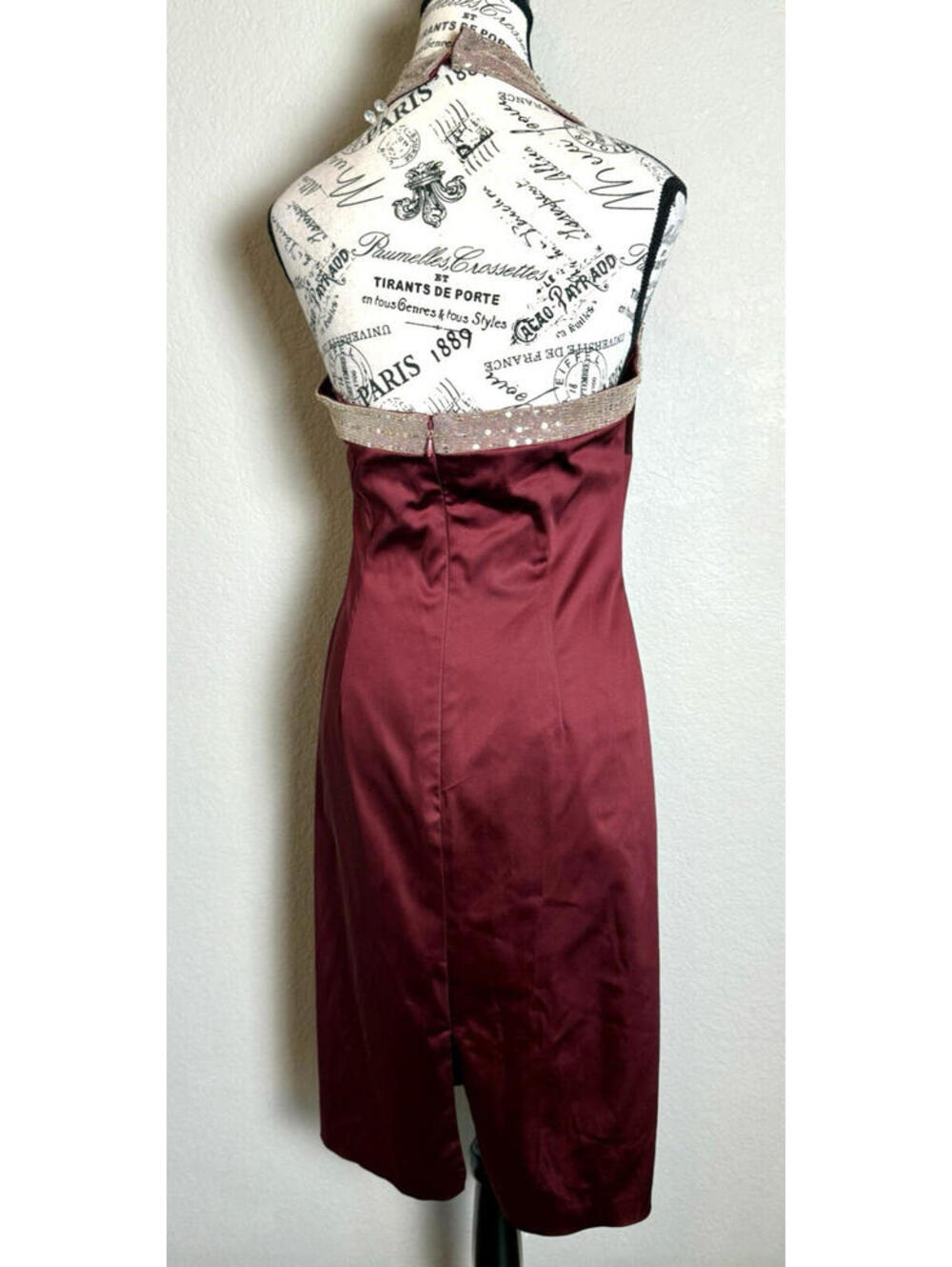 Adrianna Papell Burgundy Halter Lace Party Dress Women's Size 8 - Picture 8 of 15